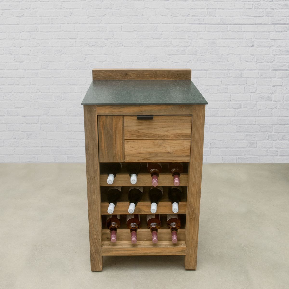 Teak Modular Outdoor Kitchen Wine Cabinet with Ceramic Top
