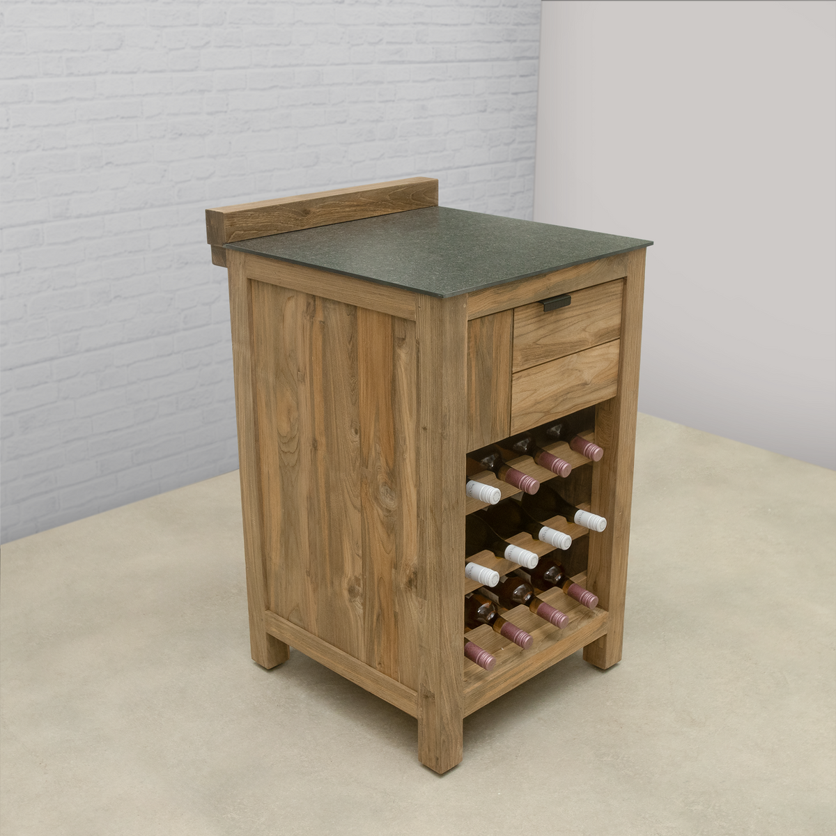 Teak Modular Outdoor Kitchen Wine Cabinet with Ceramic Top