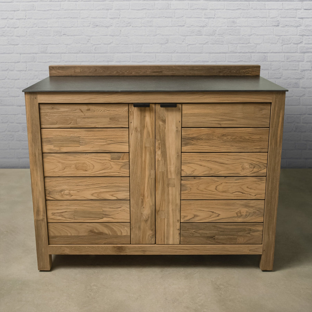 Teak Modular Outdoor Kitchen Double Door Cabinet with Ceramic Top