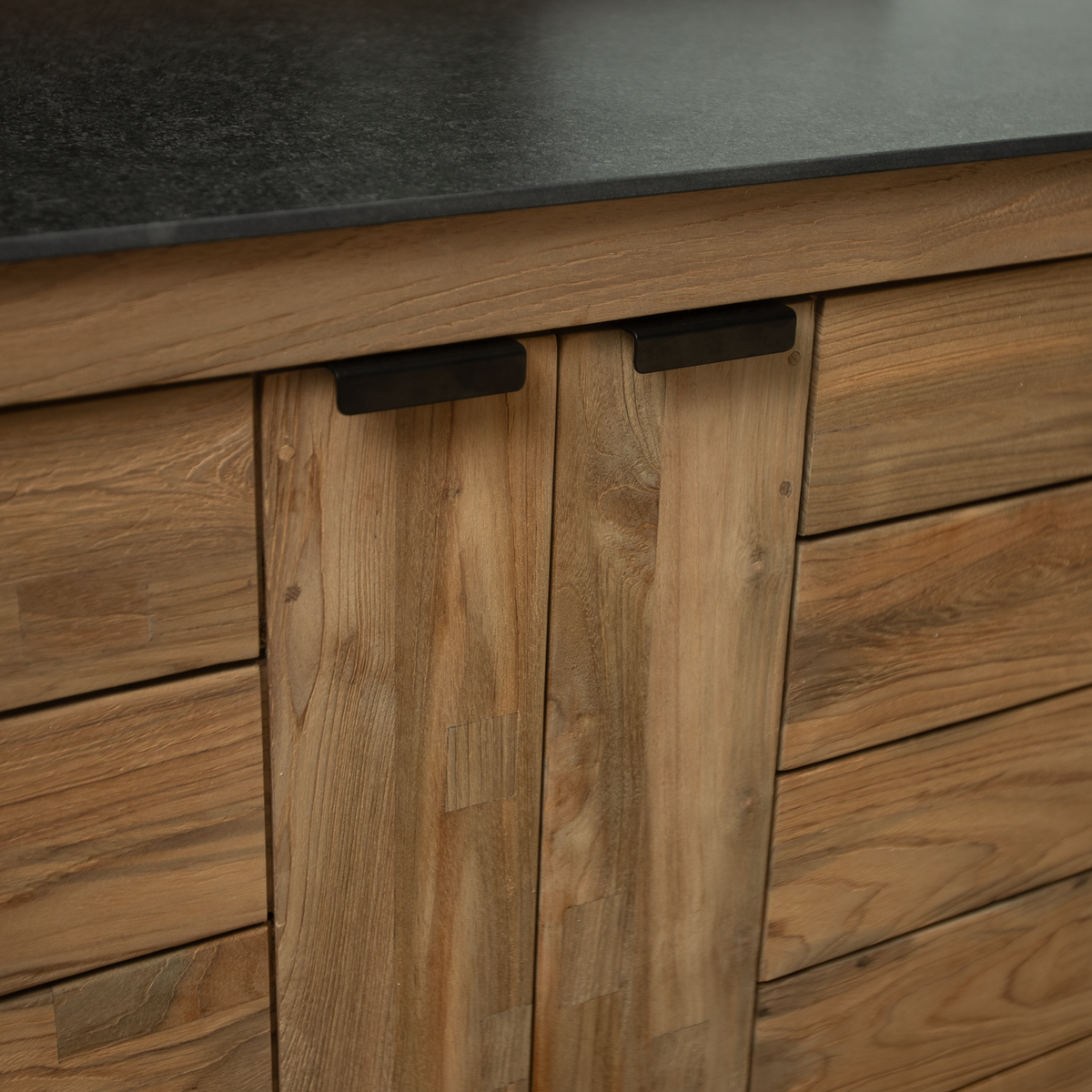 Teak Modular Outdoor Kitchen Double Door Cabinet with Ceramic Top