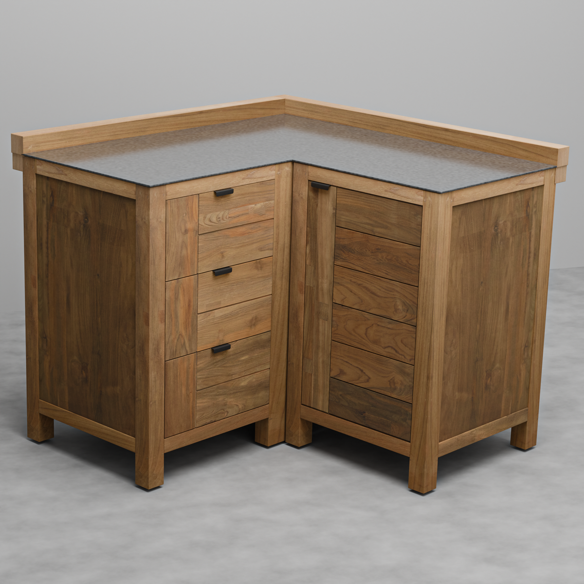 Teak Modular Outdoor Kitchen Corner Cabinet with Ceramic Top