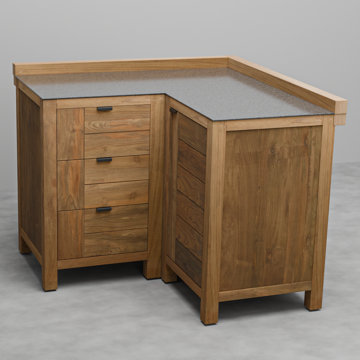 Teak Modular Outdoor Kitchen Corner Cabinet with Ceramic Top