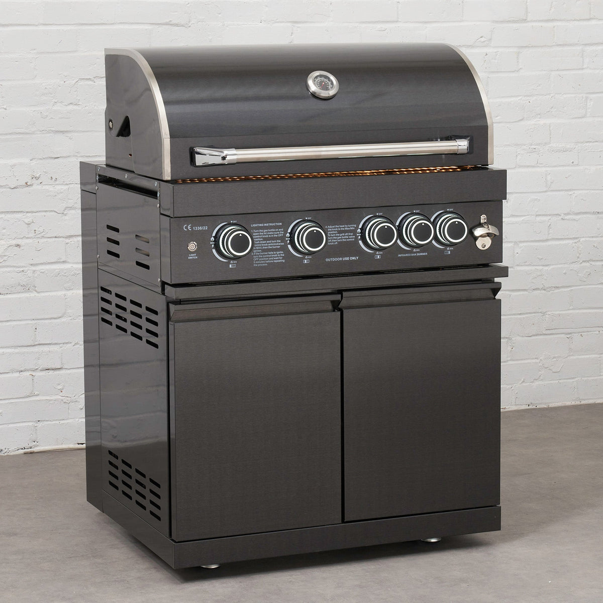 4 Burner BBQ Black Stainless Steel Modular Outdoor Kitchen with Sear Station and Fridge Unit