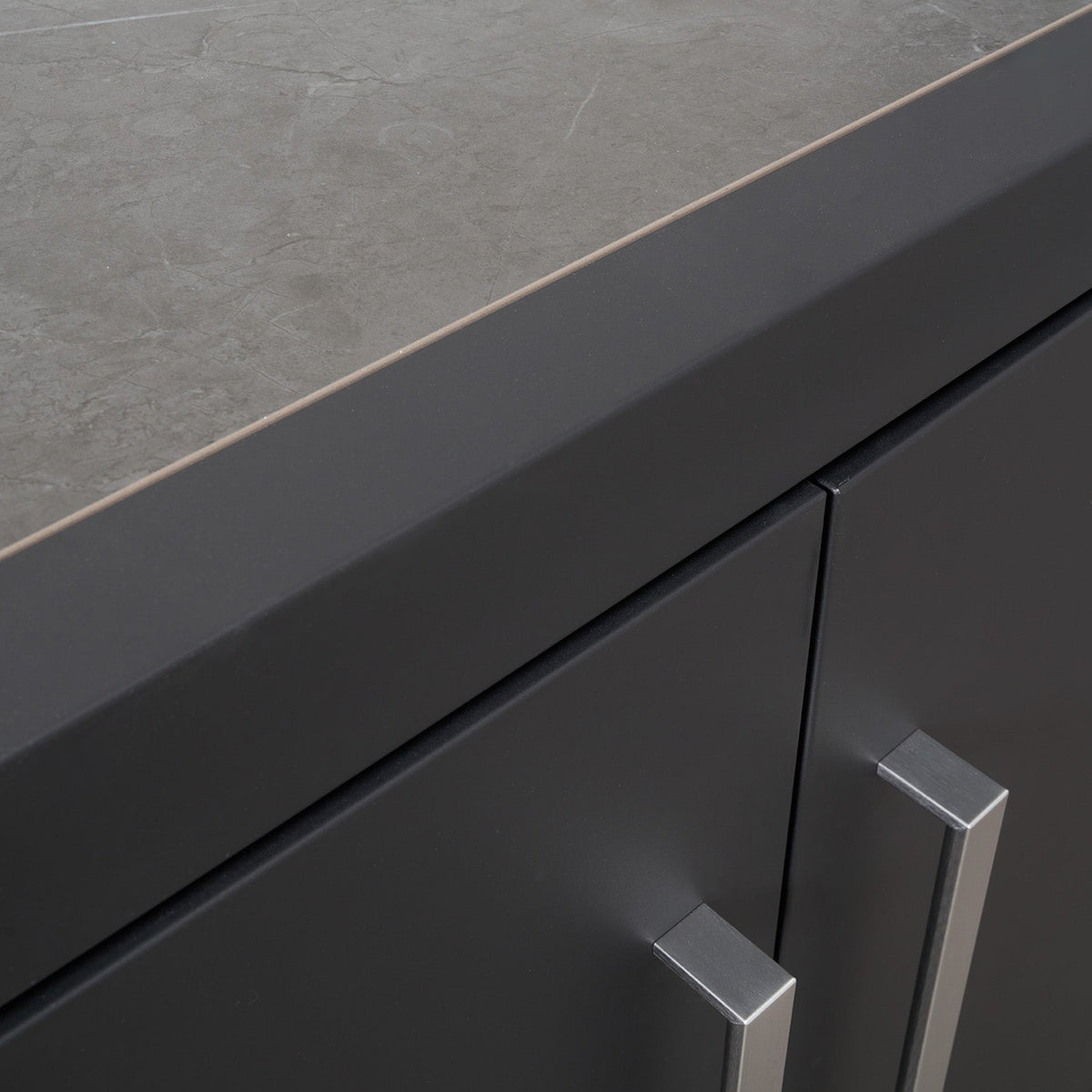 Fusion Outdoor Kitchen Black Double Door Cabinet with Sintered Stone Top