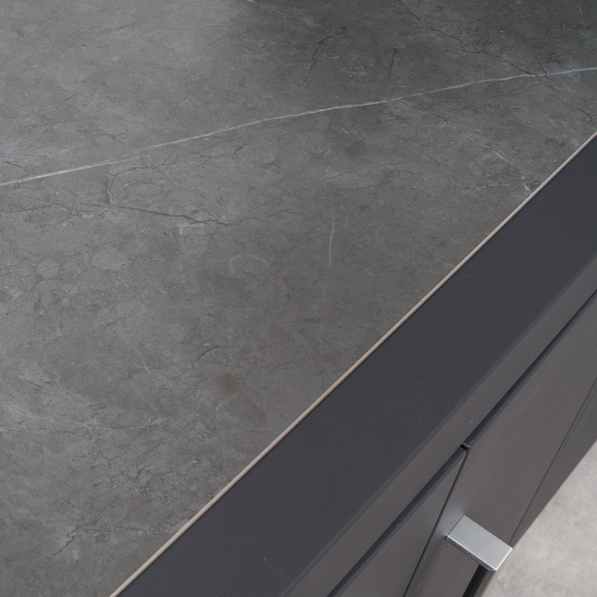 Fusion Outdoor Kitchen Black Double Door Cabinet with Sintered Stone Top