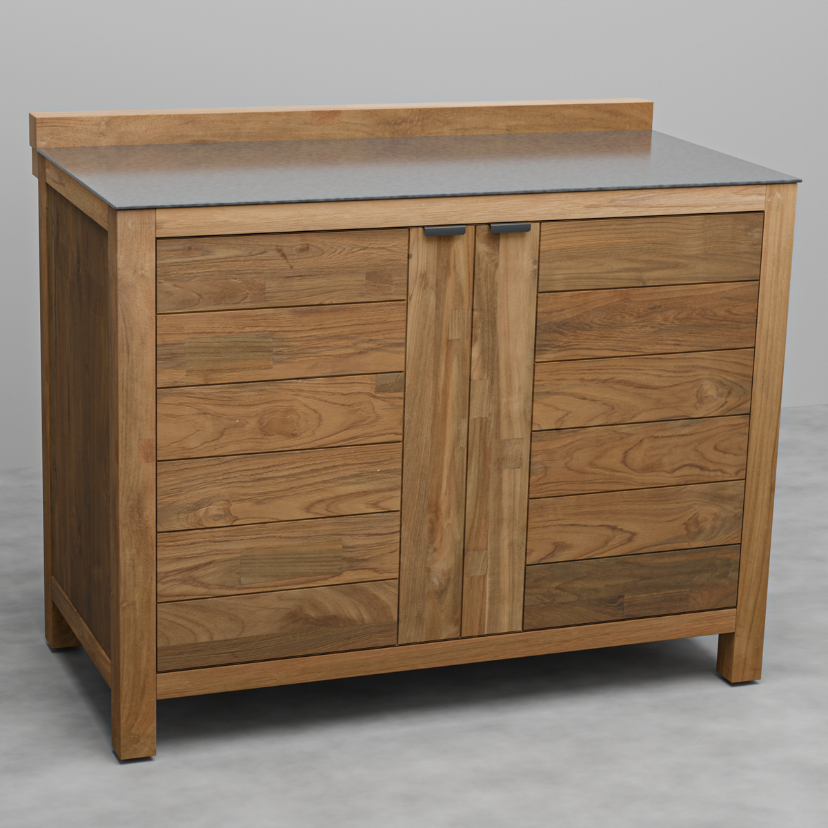 Teak Modular Outdoor Kitchen Double Door Cabinet with Ceramic Top