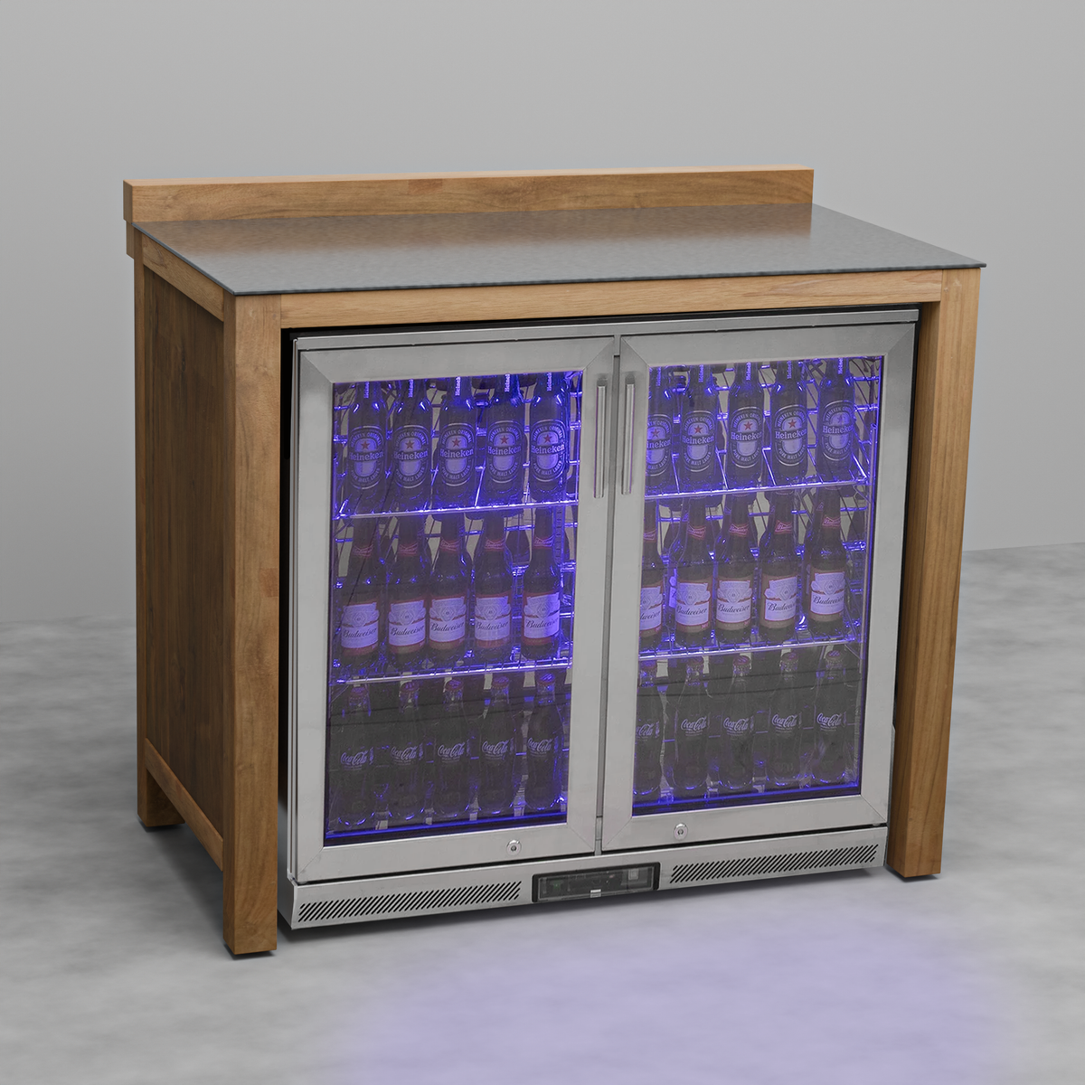 Teak Modular Outdoor Kitchen Double Fridge Cabinet with Ceramic Top