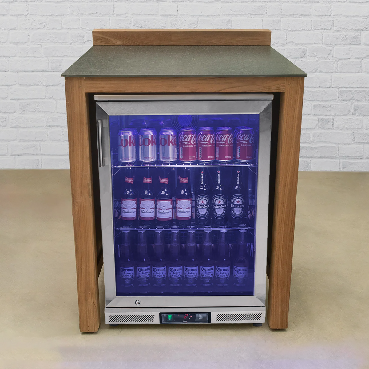 Teak Modular Outdoor Kitchen Single Fridge Cabinet with Ceramic Top