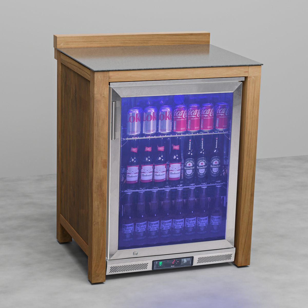 Teak Modular Outdoor Kitchen Single Fridge Cabinet with Ceramic Top