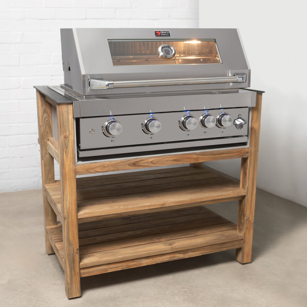 Teak Modular Outdoor Kitchen Barbecue Unit with 4 Burner Barbecue