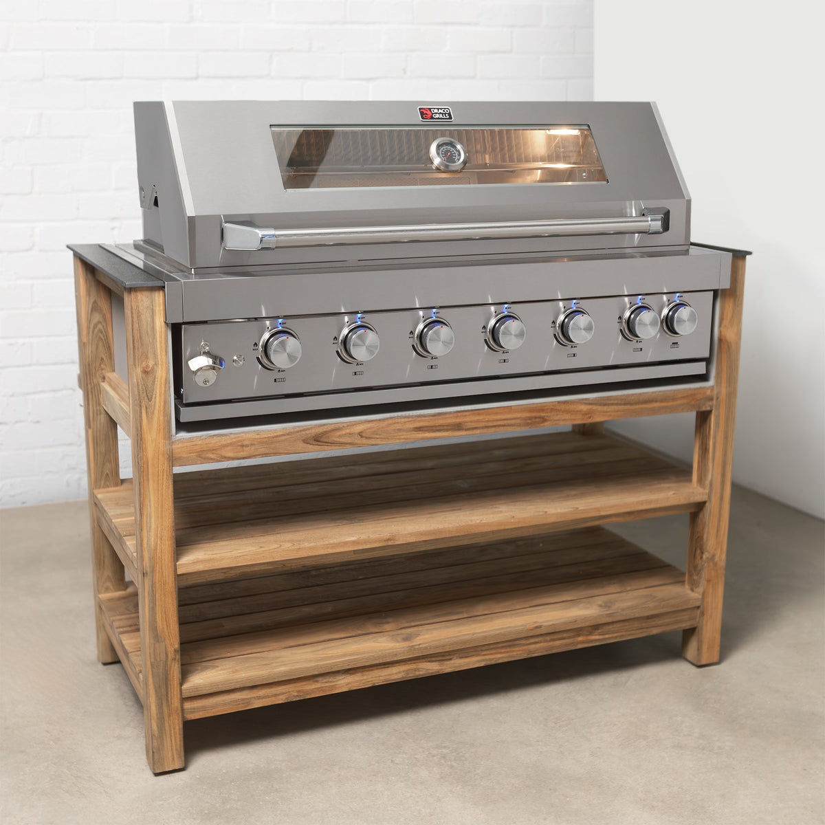 Teak Modular Outdoor Kitchen Barbecue Unit with 6 Burner Barbecue